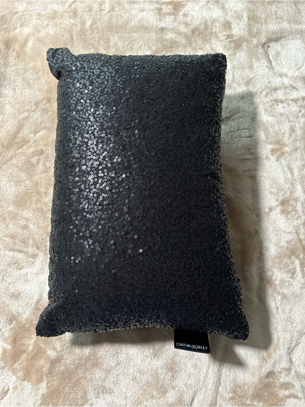 Cynthia Rowley Black Sequin Accent Pillow Lumbar 12x17 Removable Cover